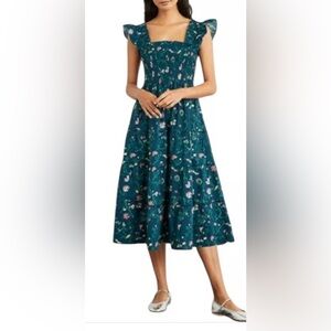 Hill House Ellie Moody Teal Floral Midi nap Dress. Medium